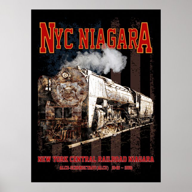 NYC Niagara Steam Locomotive with American flag Poster (Front)
