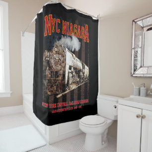 NYC Niagara Steam Locomotive with American flag Shower Curtain
