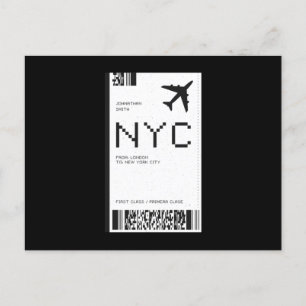 NYC Plane Ticket Postcard