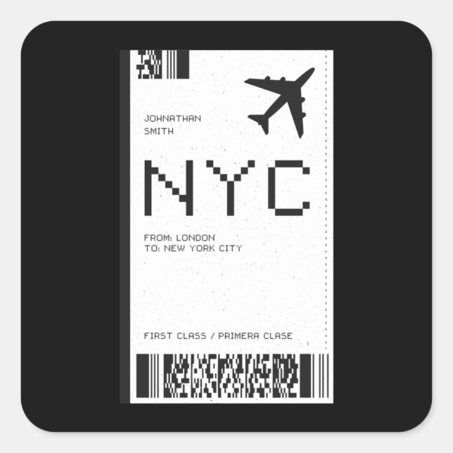 NYC Plane Ticket Square Sticker (Front)