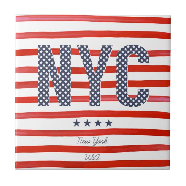 NYC | Red, White & Blue Design Ceramic Tile (Front)