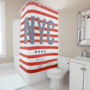 NYC Red, White & Blue Design Shower Curtain