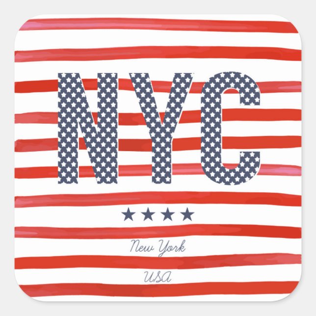 NYC | Red, White & Blue Design Square Sticker (Front)