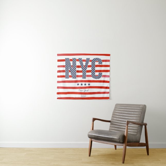NYC | Red, White & Blue Design Tapestry (In Situ (Horizontal))