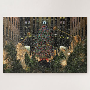 NYC Rockefeller Centre Xmas Tree Falling Snow Jigsaw Puzzle