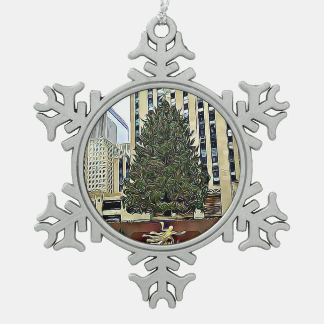 NYC Rockefeller Tree Skating Rink Christmas Snowflake Pewter Christmas Ornament (Front)