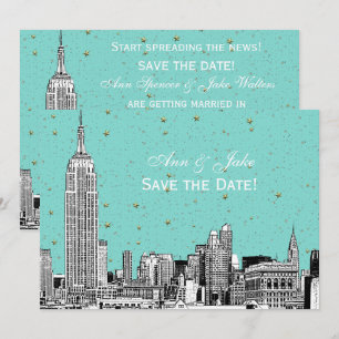 NYC Skyline 01 Etch DIY BG Colour Save the Date Tu Invitation