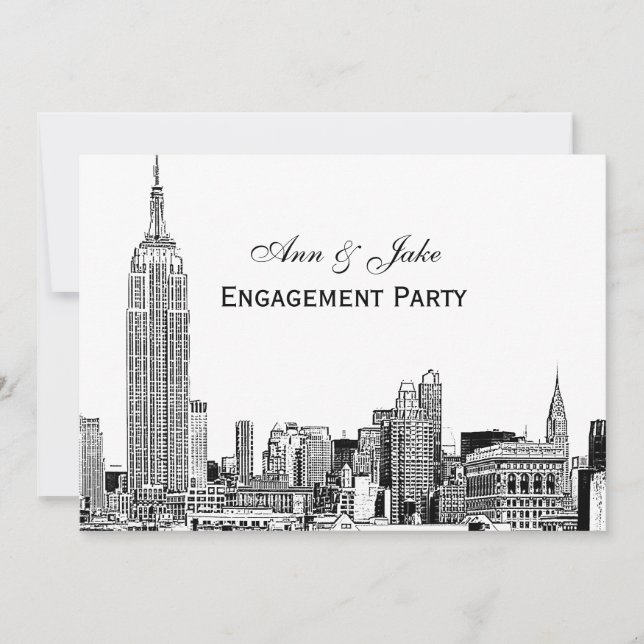 NYC Skyline 01 Etchd DIY BG Colour Engagement Part Invitation (Front)