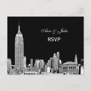 NYC Skyline 01 Etchd DIY BG Colour RSVP 1 Invitation Postcard