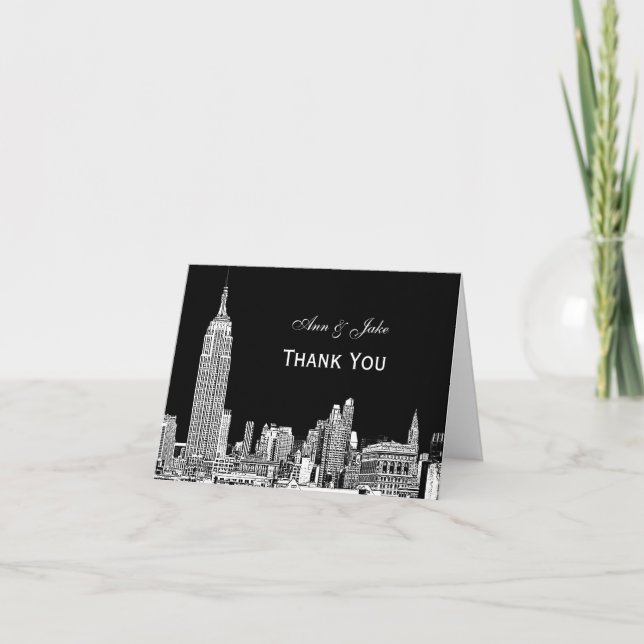 NYC Skyline 01 Etchd DIY BG Colour Thank You Card (Front)