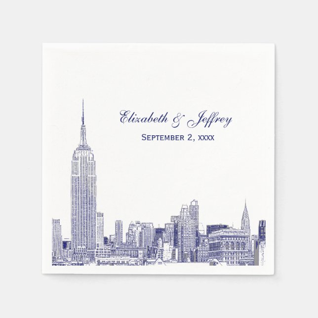 NYC Skyline 01 Etchd DIY BG Colour Wedding Blue Napkin (Front)