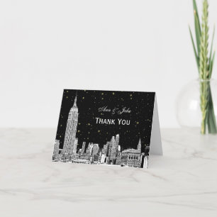 NYC Skyline 01 Etchd Starry DIY BG Colour Thank Yo Thank You Card