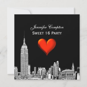 NYC Skyline 01 Etched DIY BG Colour SQ Sweet 16 Invitation