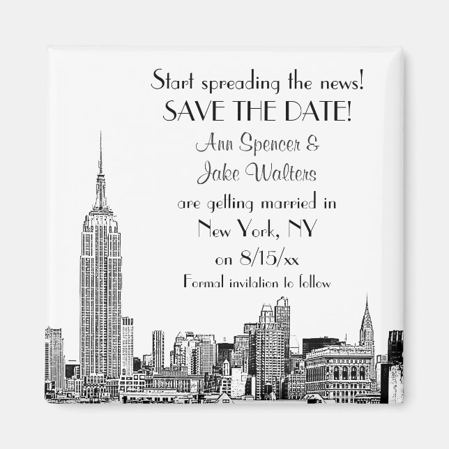 NYC Skyline 01 Etched Save the Date Magnet (Front)