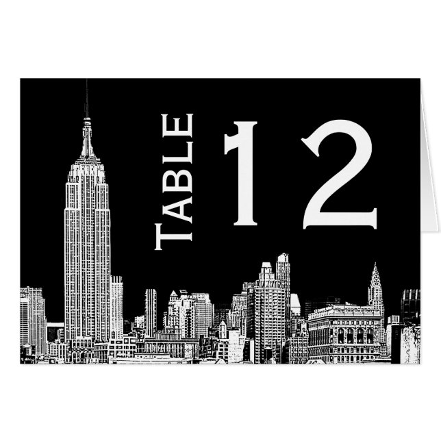 NYC Skyline 01 Etched Table Number Card (Front Horizontal)