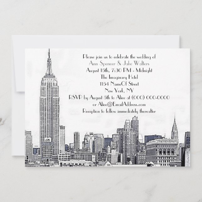 NYC Skyline 01 Etched Wedding Invite 2 (Back)