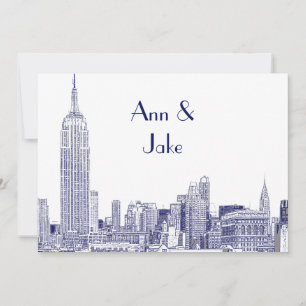 NYC Skyline 01 Etched Wedding Invite 2 Blue