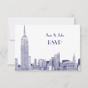 NYC Skyline 01 Etched White RSVP #2 Blue Card