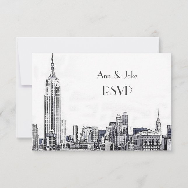 NYC Skyline 01 Etched White RSVP #2 Card (Front)