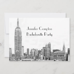 NYC Skyline 01 Etched Wht Bachelorette Party Invitation