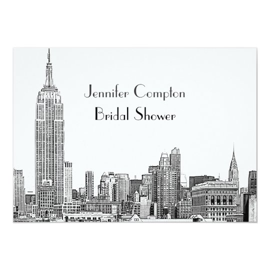 NYC Skyline 01 Etched Wht Bridal Shower Card