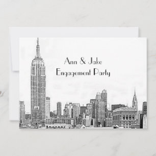 NYC Skyline 01 Etched Wht Engagement Party Invitation