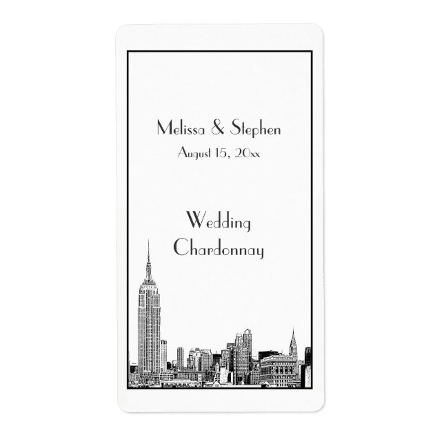 NYC Skyline 01 Etched  Wine Label (Front)