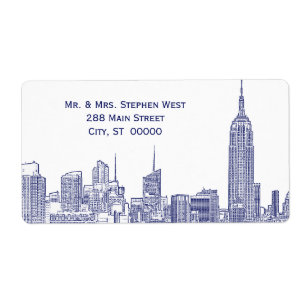 NYC Skyline 01A Etched Address Label Blue