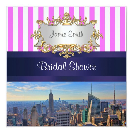 NYC Skyline B2 Pink White Stripe Bridal Shower Card