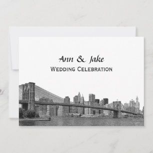 NYC Skyline Bklyn Bridge Etched #2H Wedding Invitation