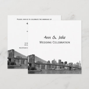NYC Skyline Bklyn Bridge Etched #2SQ Wedding Invitation