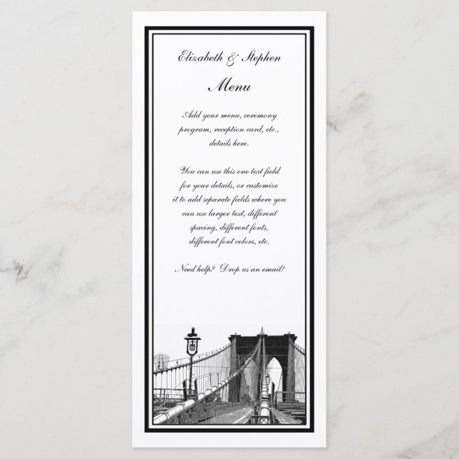 NYC Skyline Brooklyn Bridge #2 Etched Framed Menu (Front)