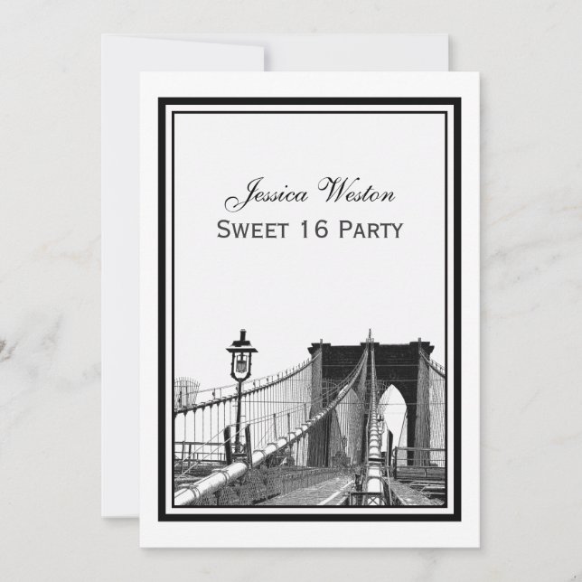 NYC Skyline Brooklyn Bridge #2 Sweet 16 Party Invitation (Front)