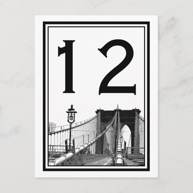 NYC Skyline Brooklyn Bridge #2 Table Number Card (Front)