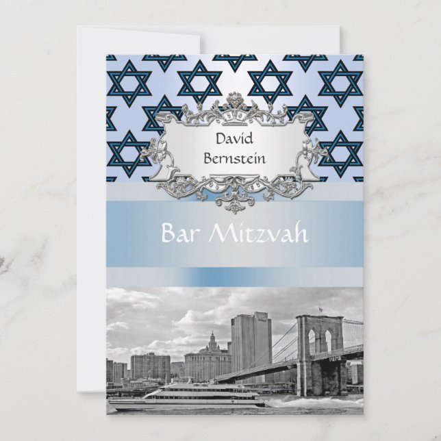 NYC Skyline Brooklyn Bridge Bar Mitzvah #2 Invitation (Front)