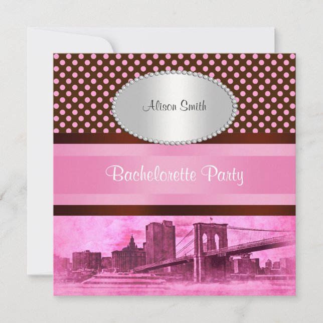 NYC Skyline Brooklyn Bridge Boat 3 Bachelorette Invitation (Front)