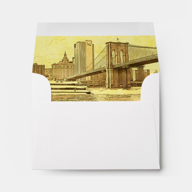 NYC Skyline Brooklyn Bridge Boat Etched Look #1 Envelope (Back (Bottom))