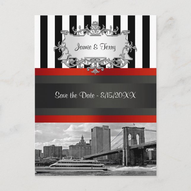 NYC Skyline Brooklyn Bridge, Boat Invitation Suite (Front)