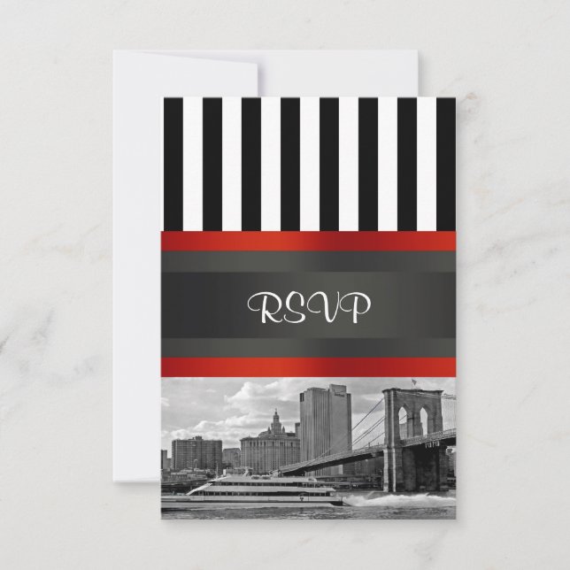 NYC Skyline Brooklyn Bridge Boat Invitation Suite (Front)