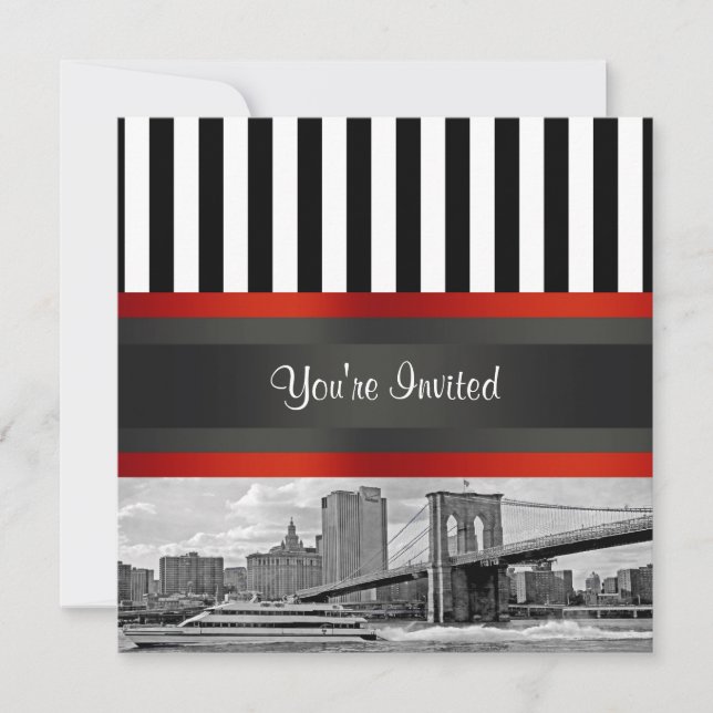 NYC Skyline Brooklyn Bridge, Boat Party Invitation (Front)