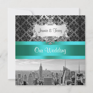 NYC Skyline BW B3 Damask Wedding Invitation F2