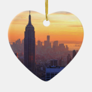 NYC Skyline: Emp St Bldg Orange Sunset Ceramic Tree Decoration
