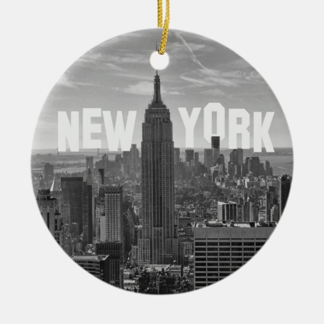 NYC Skyline Emp St Bldg, WTC BW 2C Ceramic Ornament (Front)