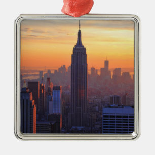 NYC Skyline: Emp St Building Orange Sunset 2 Metal Ornament