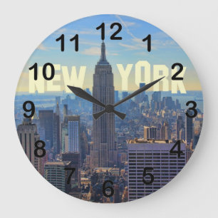 NYC Skyline Empire State Building, World Trade 2C Large Clock