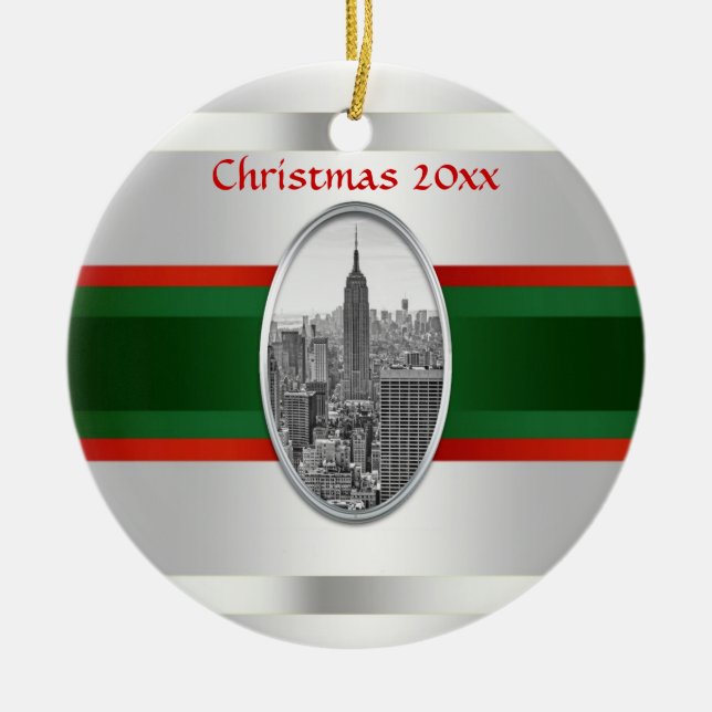 NYC Skyline: Empire State Building Xmas #3W Ceramic Tree Decoration (Front)