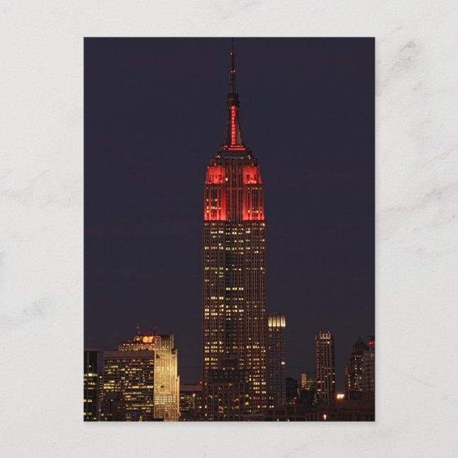 NYC Skyline ESB all in red Postcard (Front)