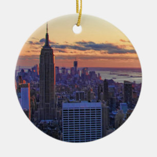 NYC Skyline: ESB, Bank of America, 4 Times Sq 001 Ceramic Tree Decoration