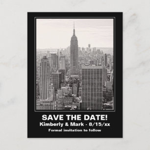 NYC Skyline ESB BW 1 Save the Date Announcement Postcard