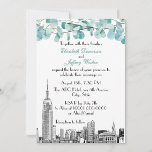 NYC Skyline ESB Etch Eucalyptus Wedding Invitation
